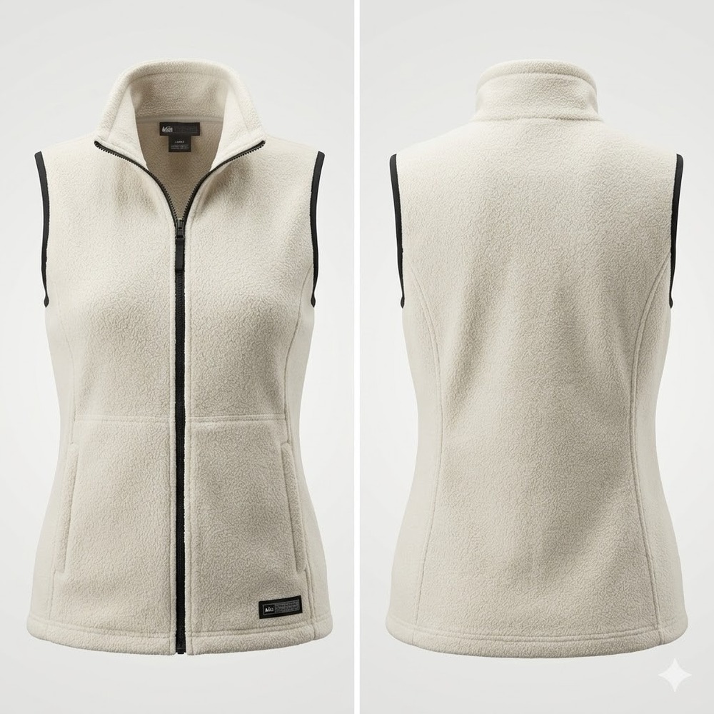 REI Womens Vest Fleece Full Zip Large Cream Sherpa Outdoor Hiking Gorpcore - Picture 1 of 12